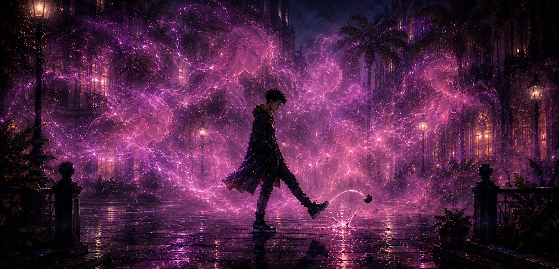 Roku walking through a luminous pink mist in the Sparks of Ora’Kai universe
