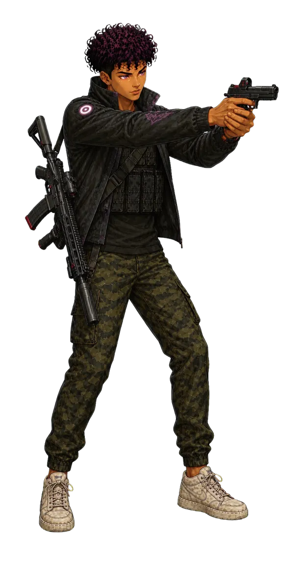 Roku holding a corridor at gunpoint